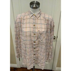 Free People Purple, Blue, White & Gold Metallic Plaid Button-Up Shirt, Size XS